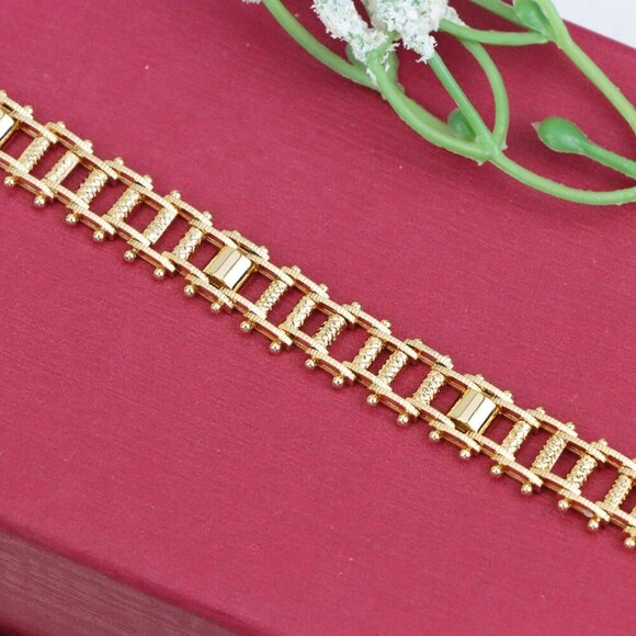 "Rose Gold Textured Link Chain Bracelet in Premium Brass Finish, XPBL0998 - Picture 1 of 12